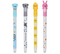 LVZONGXIN Penna a Sfera Cancellabile da 0,5 mm, Penna Cancellabile per Bambini, Studenti, Regalo Scolastico, Coniglio e Leone, Blu, 4 Pezzi