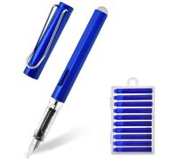 LVZONGXIN Penna stilografica cancellabile [blu] per scuola e tutti i giorni, con molla ergonomica e in acciaio in tratto M, inchiostro blu, con 11 cartuccia, per destrimani e mancini,