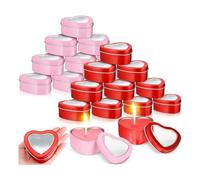 Lwaviwer 24 barattoli di latta in metallo a forma di cuore, vuoti, a forma di cuore, con coperchio trasparente, contenitori per candele in latta