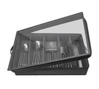 Lwaviwer Contenitore per posate e utensili - Scatola portaoggetti per argenteria con divisore regolabile, custodia per posate a 5 scomparti