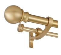 Lwiiom Bastoni per tende doppi con staffe in alluminio per bouquet e terminali rotondi, aste per tende dorate calde per finestre da 71 a 122 cm, anteriore da 2,5 cm e posteriore da 1,5 cm