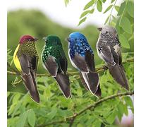 LWINGFLYER 4pcs Mixed Colors Artificial Feathered Birds 6inch Clip on Sparrow Bird Ornaments for Christmas Tree Decoration Wreath Craft Garden Home Decor Party Accessories