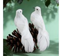 LWINGFLYER Ornamenti artificiali con colombe bianche in schiuma, uccelli piumati per decorazione natalizia, matrimonio, casa, giardino (2, bianco)