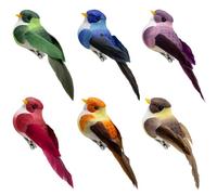 lwingflyer Ornamenti per uccelli per la decorazione dell'albero Artigianato Composizioni floreali Uccelli in schiuma multicolor realistici con piume Feather (clip di metallo, 6)