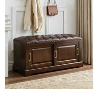LWJSOCP Panca Porta Scarpe in Legno massello con Schienale Imbottito e mobiletto Contenitore per Scarpe, Ideale per Ingresso e corridoio. Non Richiede Montaggio (Noce Scuro, 120x38x45 cm).