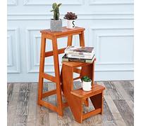 LWJSOCP Portafiori Pieghevole in Legno Marrone a 3 gradini e Sgabello con Scala Portatile per casa, Cucina, Biblioteca, sgabelli allargati per Una Facile Arrampicata