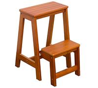 LWJSOCP Scala Pieghevole a 2 gradini per la casa, Scala in Legno, Sgabello per Interni, Gradino da Cucina in Legno (Marrone)