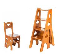 LWJSOCP Scala Pieghevole a 4 Livelli - Sedia in Legno Convertibile 3 in 1, capacità 330 libbre, Supporto per Piante Multifunzionale e ripiano portaoggetti per Cucina e Biblioteca (arancion