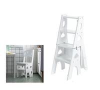 LWJSOCP Scala Pieghevole a 4 Livelli - Sedia in Legno Convertibile 3 in 1, capacità 330 libbre, Supporto per Piante Multifunzionale e ripiano portaoggetti per Cucina e Biblioteca (Bianco)