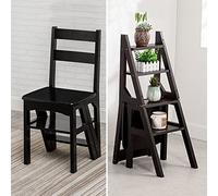 LWJSOCP Sedia con Scala Pieghevole in Legno, Sedia con Scala Pieghevole Multifunzione, Sedia con Scala per Scale, Sgabello per Biblioteca Domestica, Nero