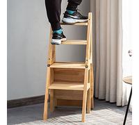 LWJSOCP Sedia Multifunzionale in Legno con 4 gradini, Sgabello Pieghevole per Cucina, Ufficio e Biblioteca, Scala Pieghevole trasformabile per Una Facile Salita, Design Compatto e innovati