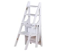 LWJSOCP Sedia Pieghevole a scaletta 2 in 1 - Sgabello da Biblioteca in Legno di Pino massello, Design Convertibile a 4 gradini, Resistente e Versatile per casa e Ufficio, Facile da riporre