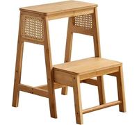 LWJSOCP Sedia Pieghevole Portatile con scaletta - Sgabello in bambù a 2 Livelli per Cucina, Balcone e Giardino - Leggero e Facile da riporre, Ideale per Il Tempo Libero e l'uso Domestico (