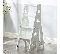 LWJSOCP Sgabello da Arrampicata Pieghevole in Legno Bianco a 4 gradini, Antiscivolo, Compatto, per Ufficio, Cucina, libreria, portavasi, sedie da Pranzo