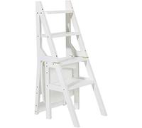 LWJSOCP Sgabello Pieghevole in Legno - Sedia a scaletta a 4 gradini, Seduta Bianca Multifunzionale per casa, Ufficio, Biblioteca, Esposizione di Piante, Facile da riporre, Portatile e Salv