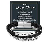 Lwkeay Regalo Fete des Peres - Braccialetto regalo Papà, pelle con incisione "Jet'aime Papa", regalo per la festa del papà