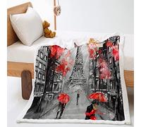 LWLFC Coperta Pile Sherpa Matrimoniale Città Rosso Grigio 130X150Cm Plaid Matrimoniale per Letto e Divano Doppio Strato - Extra Morbida Calda in Microfibra,Regalo Bambini e Adulti