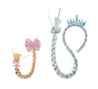 LWLWA 2 Pezzis Copricapo per Ragazze Elsa, Anti Scivolo Accessorio Fascia Con Corona e Fiocco, Parrucca da Principessa Stile Cartone Animato, per Compleanno, Giochi Ruolo, Feste