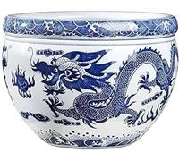 LWLYLCHBM Vaso da fiori in ceramica cinese antica riproduzione blu e bianca porcellana ciotola per pesci in ceramica vaso di fiori dipinto a mano piante verde antico vaso di fiori, giardinaggio