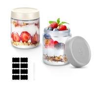LWMTT 2 Pezzi Barattoli di Avena Notturna,500ml Barattoli di Vetro con Coperchi,Mason Jar Adatto per Miele,Marmellata, Insalata, Yogurt