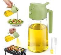 LWMTT Spruzzatore per olio 2 in 1, 470ml Spruzzatore Olio in Vetro, Olio Spray per Friggitrice Ad Aria, Nebulizzatore Olio, Spray Olio Cucina per Grigliare, Cuocere al forno, Insalata (Verde)