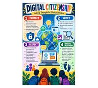 LWQCHW Cittadinanza digitale, tela educativa sulla sicurezza online | Esplora privacy, controllo delle fonti, condotta rispettosa e tracce online (senza cornice, 16x24in / 40 x 60 cm)