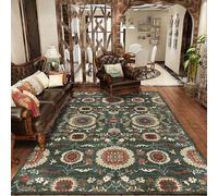 LWQZJ Tappeto verde scuro in stile etnico retrò, morbido, a pelo corto, con stampa, antiscivolo, lavabile, per casa, soggiorno, ristorante, camera da letto, cucina, corridore (200×300cm)