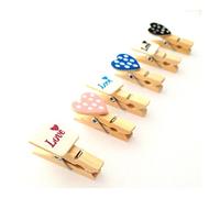 LWR CRAFTS Mini mollette in legno Love and Heart 24 pezzi e corda di iuta 20 cm