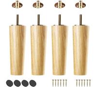 LwsCUiH Piedini per mobili, 4 pezzi, gambe per mobili in legno, gambe del tavolo, gambe del divano, plantare conico di ricambio in legno massiccio con viti M8 e piastra di montaggio (8 cm)