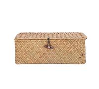 Lwuey Cestino Portaoggetti con Coperchio,Naturali Vimini Cesto Grande in Seagrass Mensole Scrivanie Decorativo Multiuso Cestini Coperchio Rattan Rettangolare Intrecciato per Trasporto Decorazione
