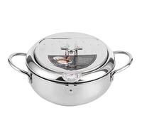 Lwuey Pentola Tempura,Pentola Friggitrice Giapponese Friggere con Termometro Scolapiatti Olio Acciaio Inossidabile Gas Antiaderente Induzione Resistente Agli Schizzi per Pesce Fritte Cosce di Pollo