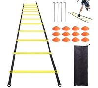 LWuuywa Accessori per allenamento da calcio per bambini e adulti, scala di coordinazione, 6 m, 12 pioli, con 12 cappelli, 4 pali, borsa per il trasporto, regalo per ragazzi