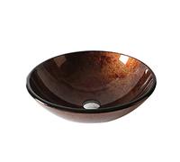 LWX Bagno Lavello Artistico in Vetro Temperato Rotondo, Bagno sopra Il Bacino del Contatore della Nave, per La Casa, L'hotel, Il Ristorante,Marrone