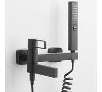 LWX - Miscelatore moderno per vasca da bagno a leva singola, rubinetto per vasca da bagno a parete con doccetta Set vasca da bagno in ottone nero con tubo a molla per vasca da bagno, LWX