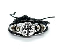 LWXLP Bracciale in Pelle con medaglia di San Benedetto Cattolico San Benito Cupola in Vetro Bottoni a Pressione Braccialetti Uomo Donna Accessori per Gioielli