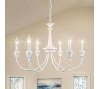 LWYTJO Lampadario Vintage Bianco, Lampadario in Stile Country Francese a 6 Luci, Lampada a Sospensione Rustica in Stile Fattoria per Cucina, Sala Pranzo, Soggiorno, Camera da Letto, Corridoio