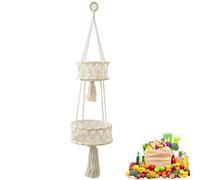 LWZko Portafrutta da Appendere, Cesto per Frutta da Appendere 2 Ripiani, Rete Portafrutta da Appendere, Macramè, Boho, per Soggiorno, Balcone, Risparmiare Spazio (70cm)