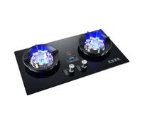 LWZQRVCT Fornello A Gas Portatile Doppio Bruciatore, 4.8/5.0KW 9 cavità Fuoco Alto, Portapentola in Ghisa di Vetro Temperato Nero, for Cucina Domestica con Protezione Spegnimento(LPG)