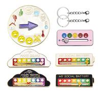 LXBCTOP 6 pezzi Social Battery Pin, Aghi d'umore interattivi, Metalli Social Battery PIN per 7 giorni, My Social Battery Pin, Spilla smaltata divertente, One size fits all, Acciaio inossidabile
