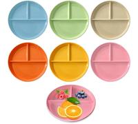 LXBCTOP Set di 6 piatti piani divisi, piatti per il controllo delle porzioni da 22,5 cm, set di piatti riutilizzabili divisi, piatti per il controllo delle porzioni per adulti, piatti in plastica per