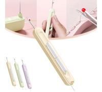 LXCJZY Chiclify Needle Threader, Portable 2 in 1 Needle Threader Seam Ripper, Automatic Needle Threader, Needle Threaders for Hand Sewing, Plug-in Stretchable Remover Needle Threading Tools (Yellow)