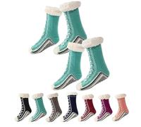 LXCJZY Ultra-Thick Cashmere Slipper Home Socks,Winter Non Slip Striped Warm Socks,Soft Fuzzy Non Slip Socks for Women (Lake Blue)