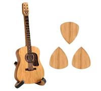 LXCJZY Wooden Guitar Pick Box with Stand, 3 PCS Unique Guitar Picks,Mini Storage Box for Guitarists,Musician Engraved Wooden Plectrum Case,Acoustic Guitar Box for Electric Bass Guitar Lover (Wooden)