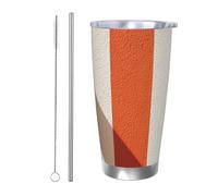 LXCNQFN Borraccia termica in acciaio inox da 590 ml, con coperchio, bicchiere isolato sottovuoto, a strisce arancioni e bianche, tazza da caffè da viaggio a doppia parete con cannucce in metallo e