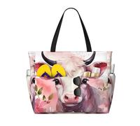 LXCNQFN Borsa da spiaggia da donna, borsa da spiaggia Gorilla da adulto, pieghevole, con cerniera, borsa da palestra, Una piccola mucca rosa, Taglia unica