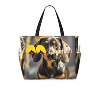 LXCNQFN Borsa da spiaggia da donna con cane pastore tedesco, borsa da spiaggia pieghevole da piscina con cerniera borse da palestra, Un simpatico bassotto, Taglia unica