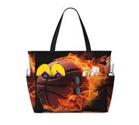 LXCNQFN Borsa da spiaggia da donna con farfalla blu, borsa da spiaggia pieghevole da piscina con cerniera borse da palestra, Pallacanestro sul fuoco, Taglia unica