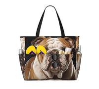 LXCNQFN Borsa da spiaggia da donna con lontra marina, borsa da spiaggia, pieghevole, borsa da piscina con cerniera, Bulldog inglese, Taglia unica