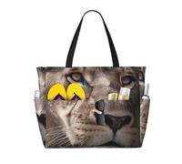 LXCNQFN Borsa da spiaggia da donna con luna nel cielo notturno borsa da spiaggia pieghevole borsa da piscina con cerniera borse da palestra, Espressione focalizzata del leone, Taglia unica