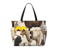 LXCNQFN Borsa da spiaggia da donna con motivo a coccinelle, borsa da spiaggia, pieghevole, con cerniera, borsa da palestra, Motivo capra, Taglia unica